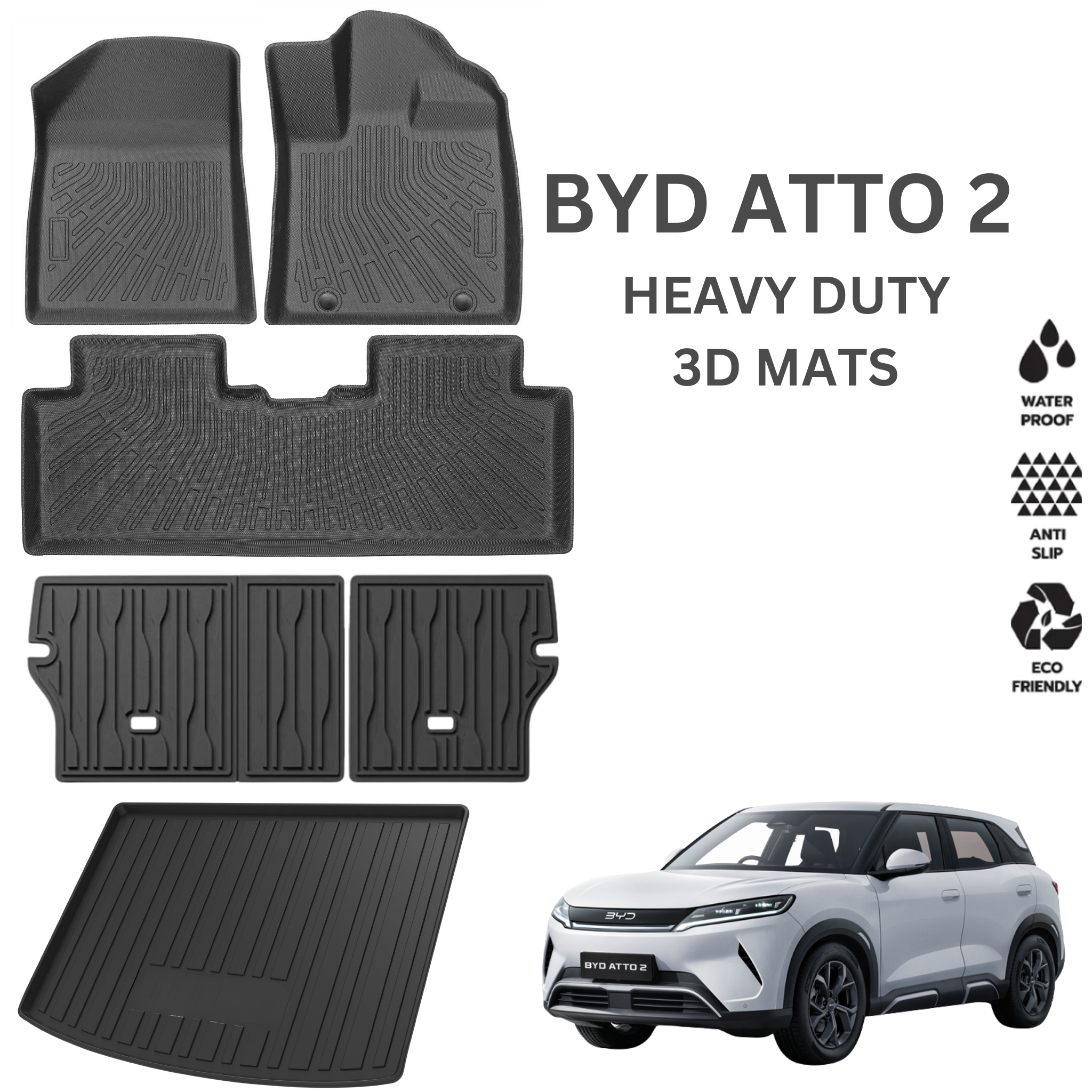 BYD ATTO 2 Custom Moulded Floor Mats and Boot mat