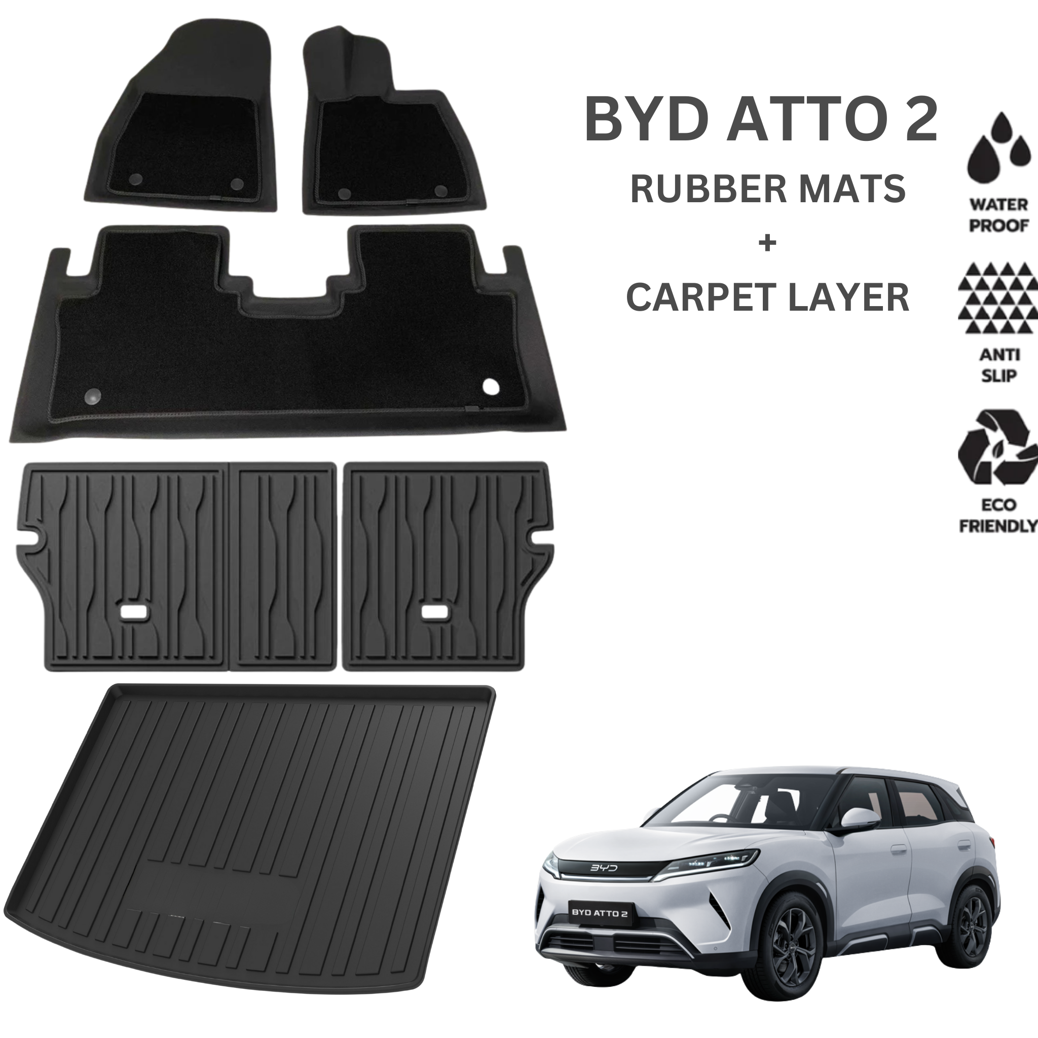 BYD ATTO 2 Custom Moulded Floor Mats and Boot mat