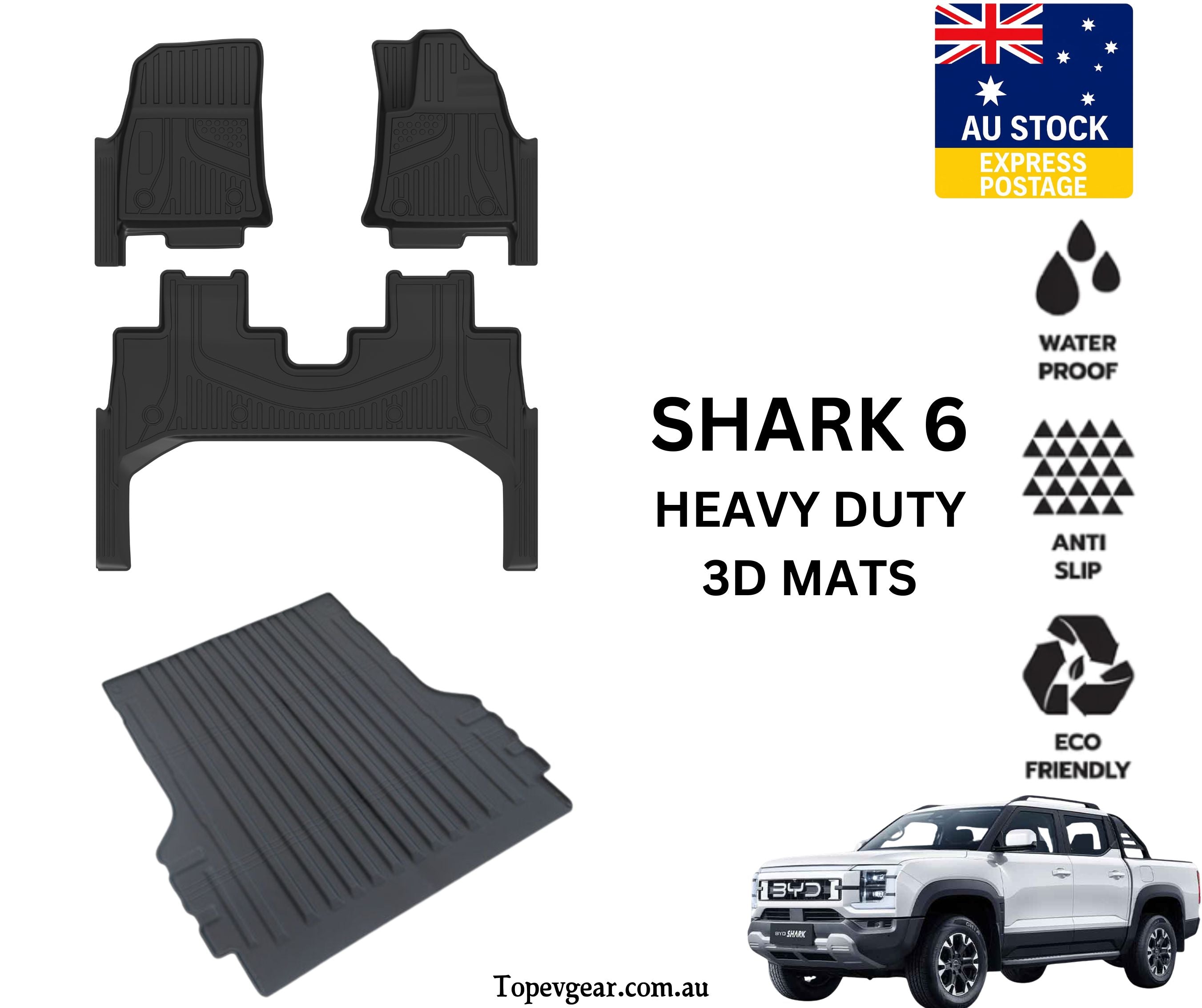 BYD Shark 6 RHD Heavy-Duty 3D Molded Floor Mats with door sill & Tub Liner