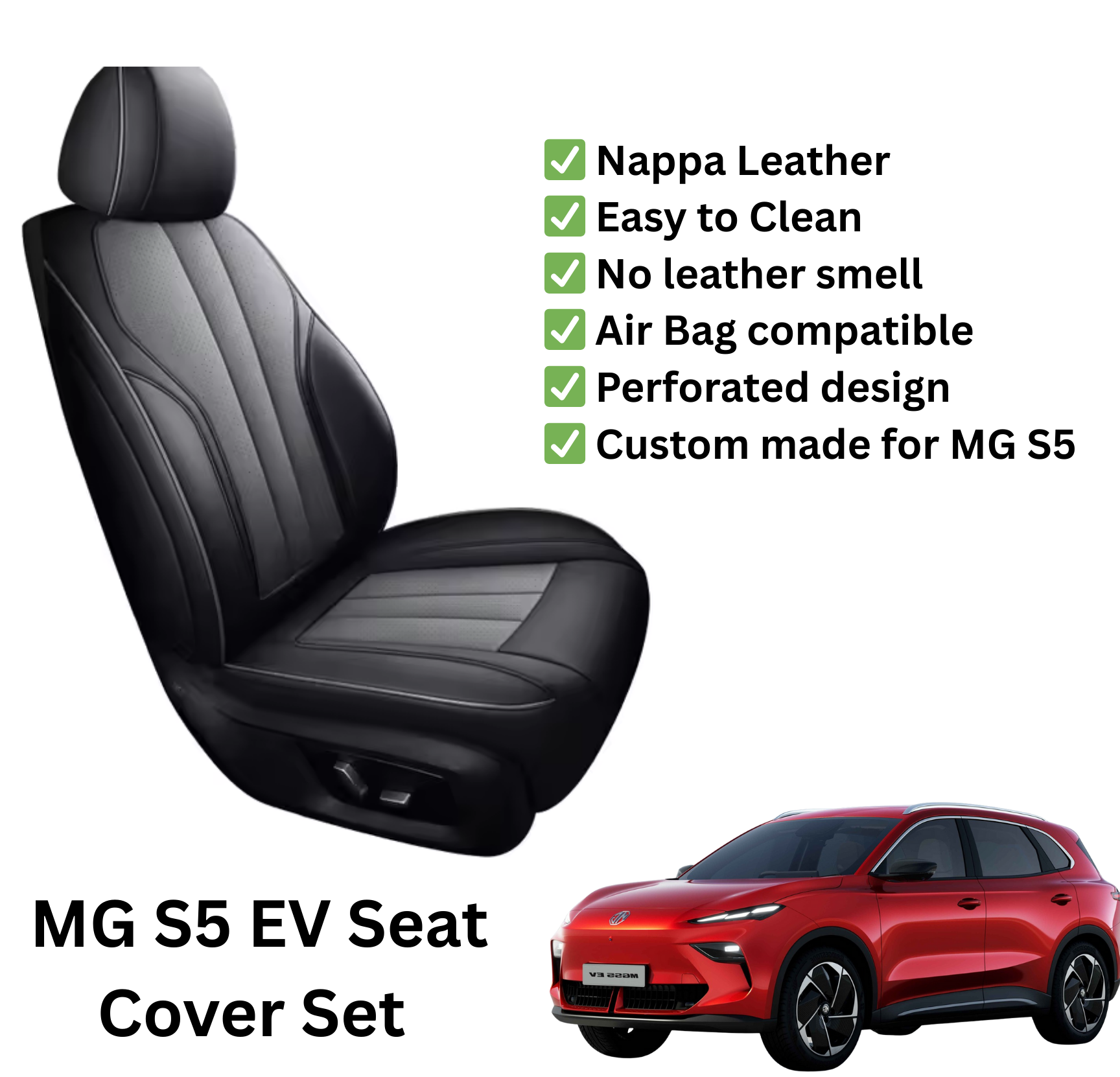 Custom Nappa Leather Seat Covers – MG S5 EV (Light Ivory Grey)