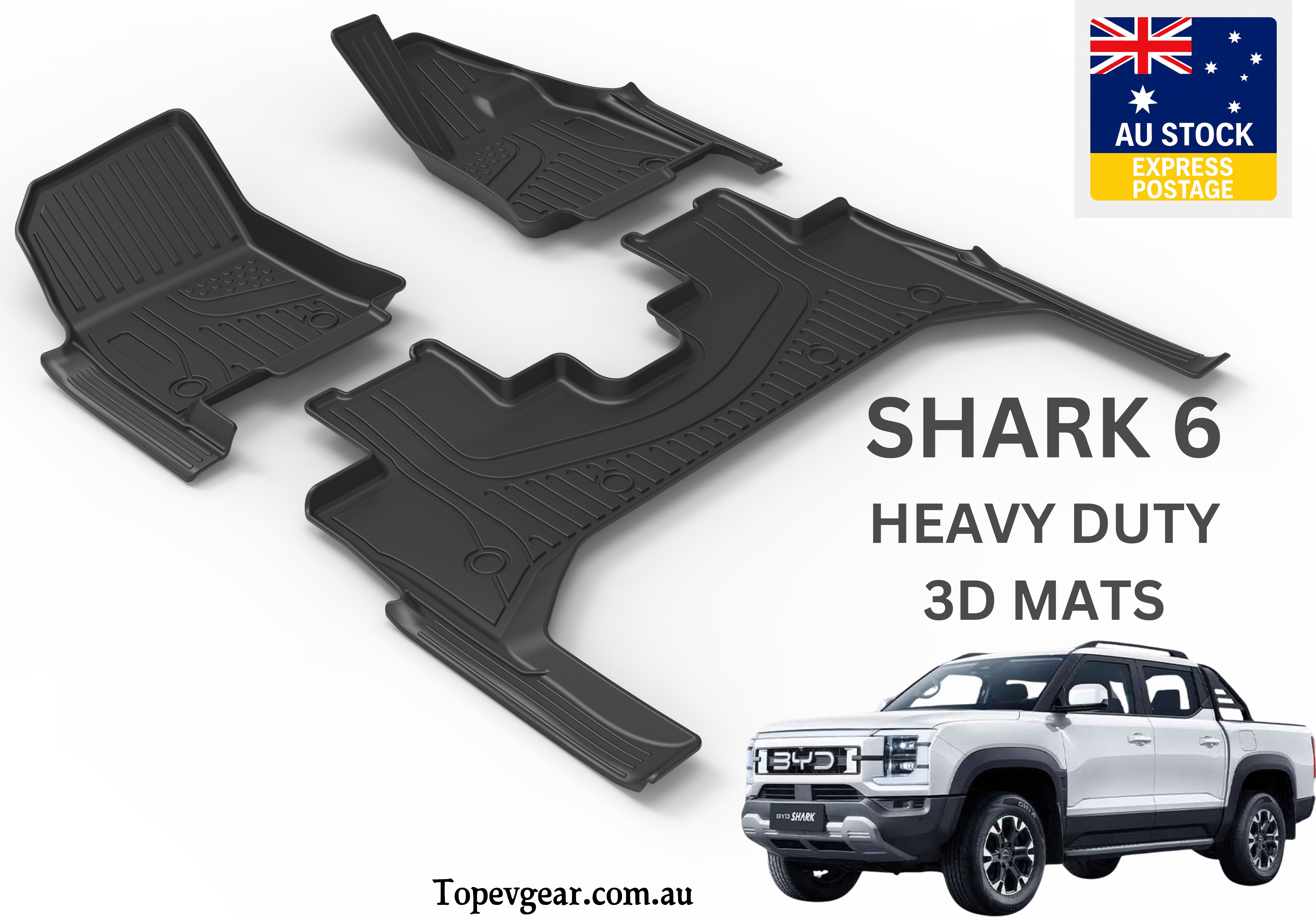 BYD Shark 6 RHD Heavy-Duty 3D Molded Floor Mats with door sill & Tub Liner