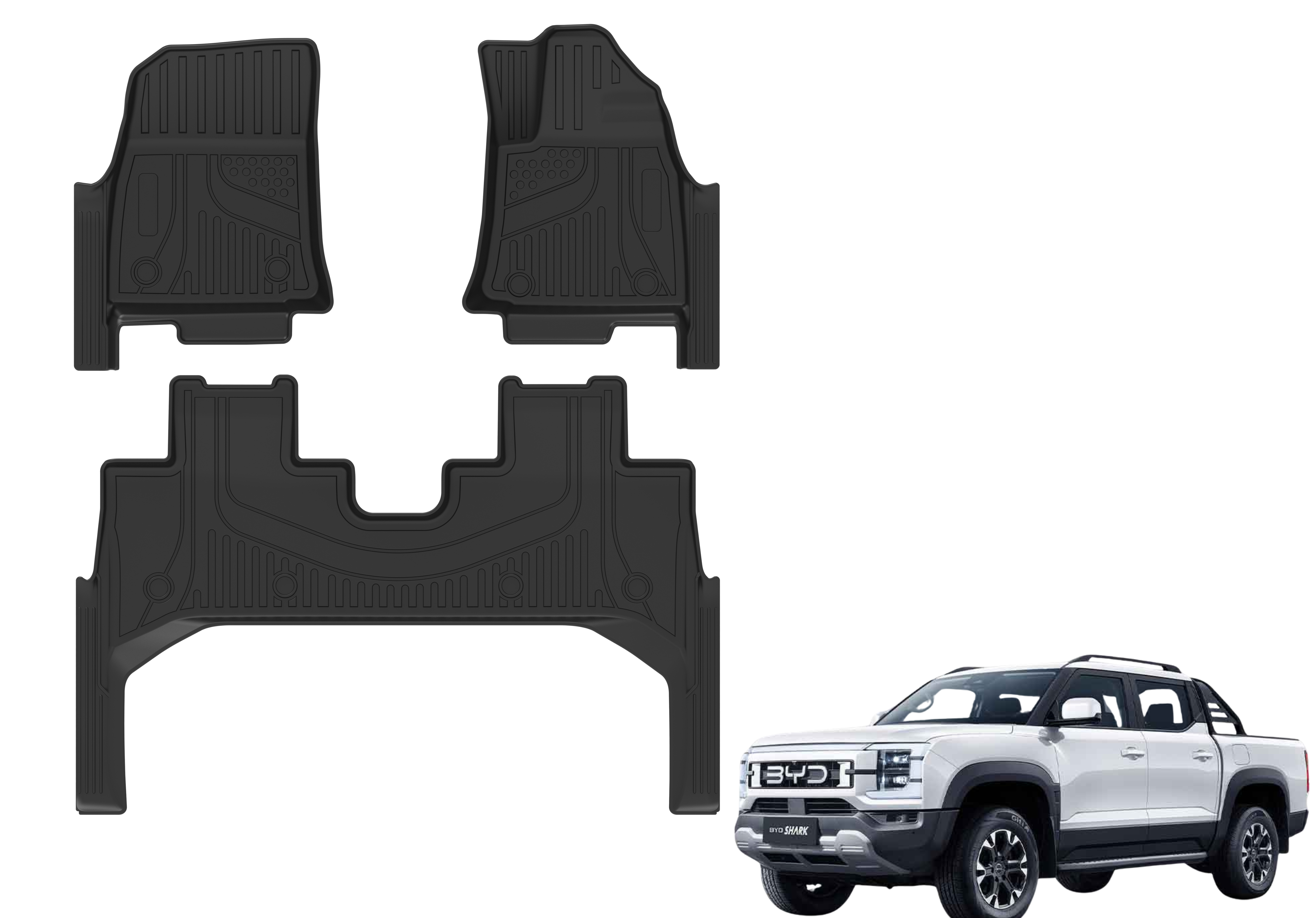 BYD Shark 6 RHD Heavy-Duty 3D Molded Floor Mats with door sill & Tub Liner