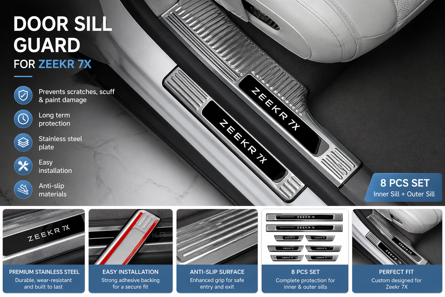 Zeekr 7X Stainless Steel Door Sill Guards