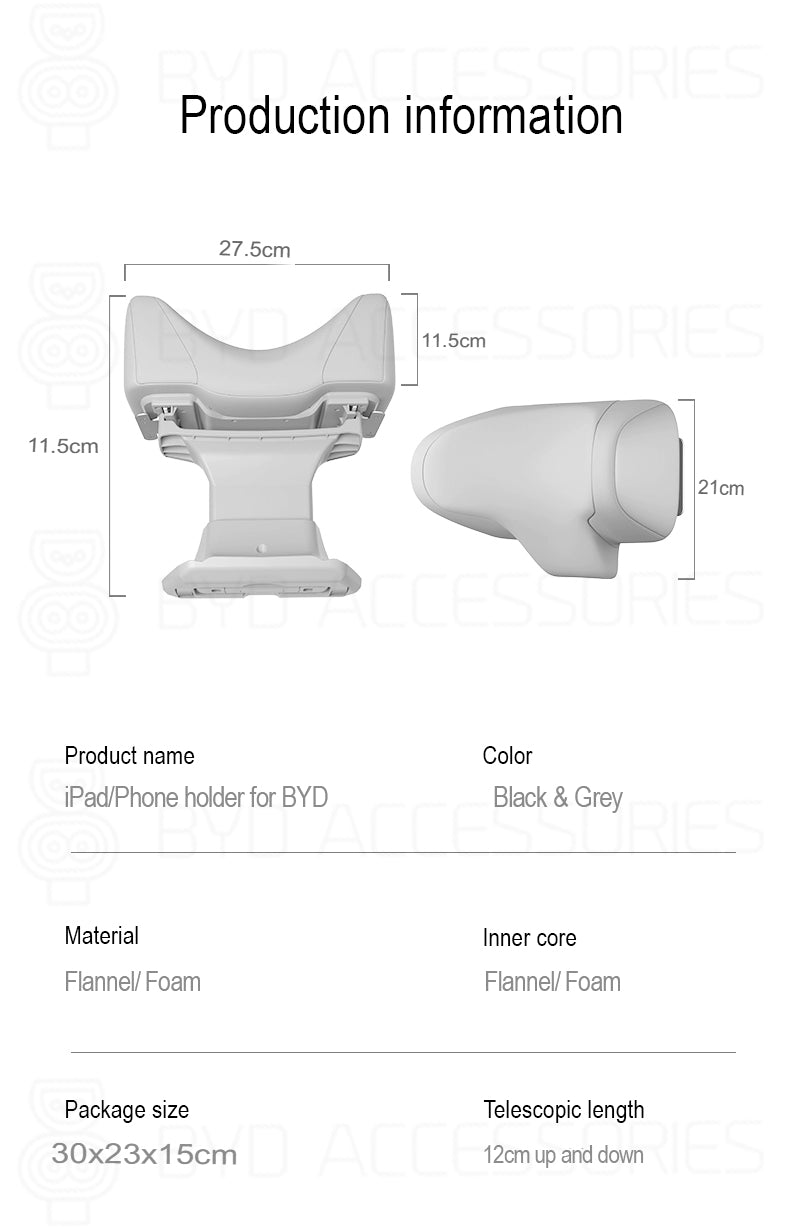 BYD Head Rest and Phone/iPad holder for Seal, Dolphin and ATTO3